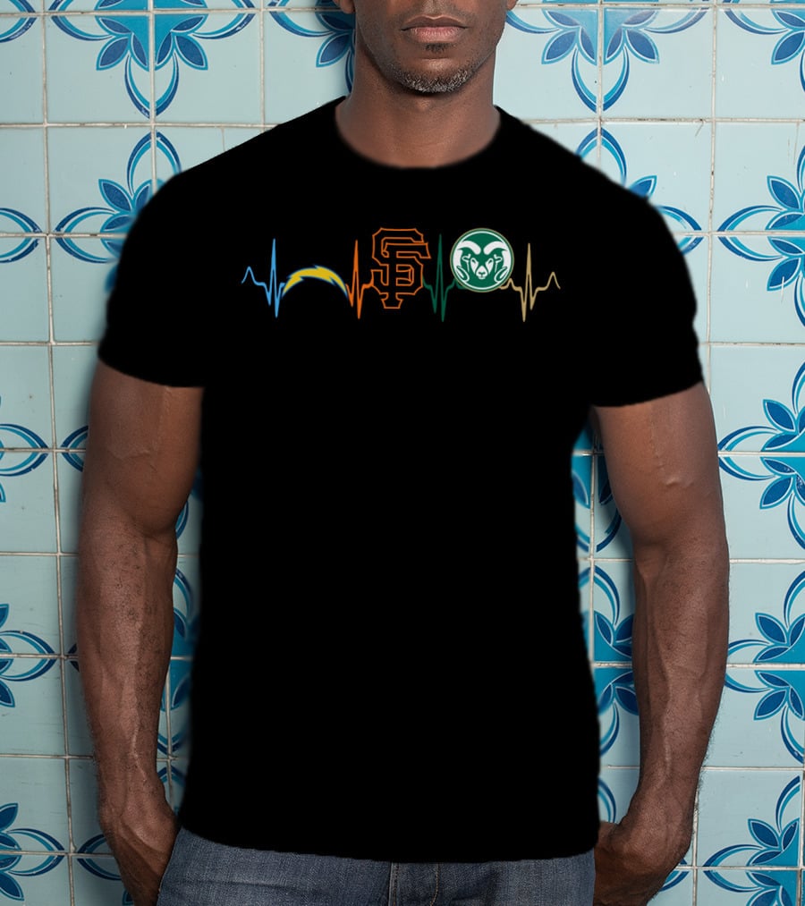 Love Chargers Giants Csu Rams Heartbeat T-Shirt