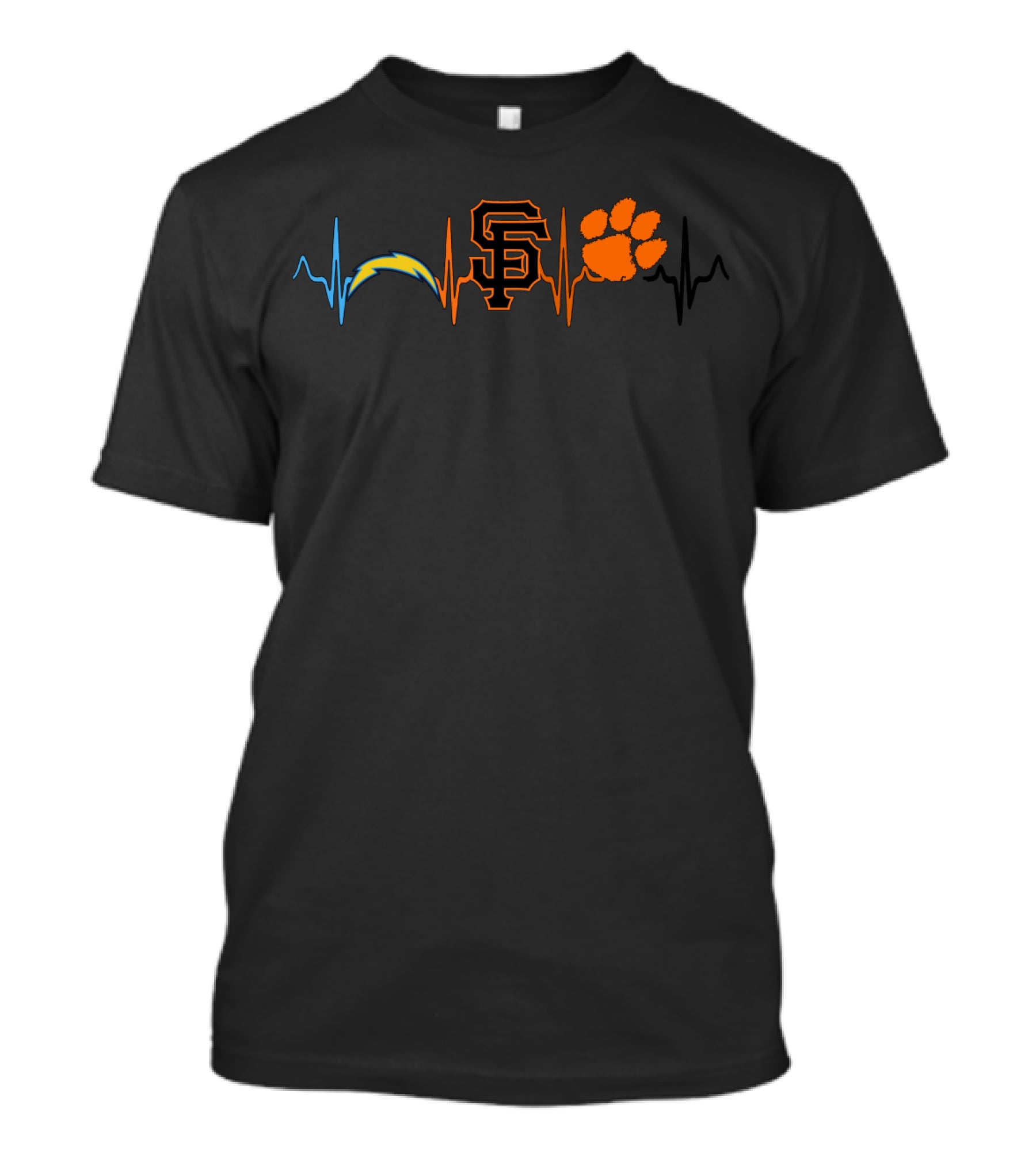 Chargers Sf Giants Clemson Tigers Heartbeat T-Shirt