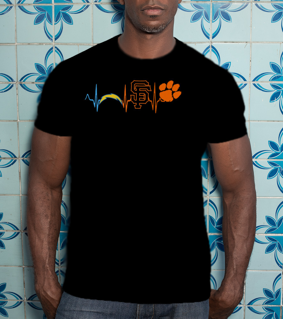 Chargers Sf Giants Clemson Tigers Heartbeat T-Shirt