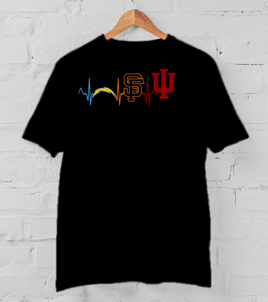 Love Chargers Giants Ih Heartbeat Logos T-Shirt