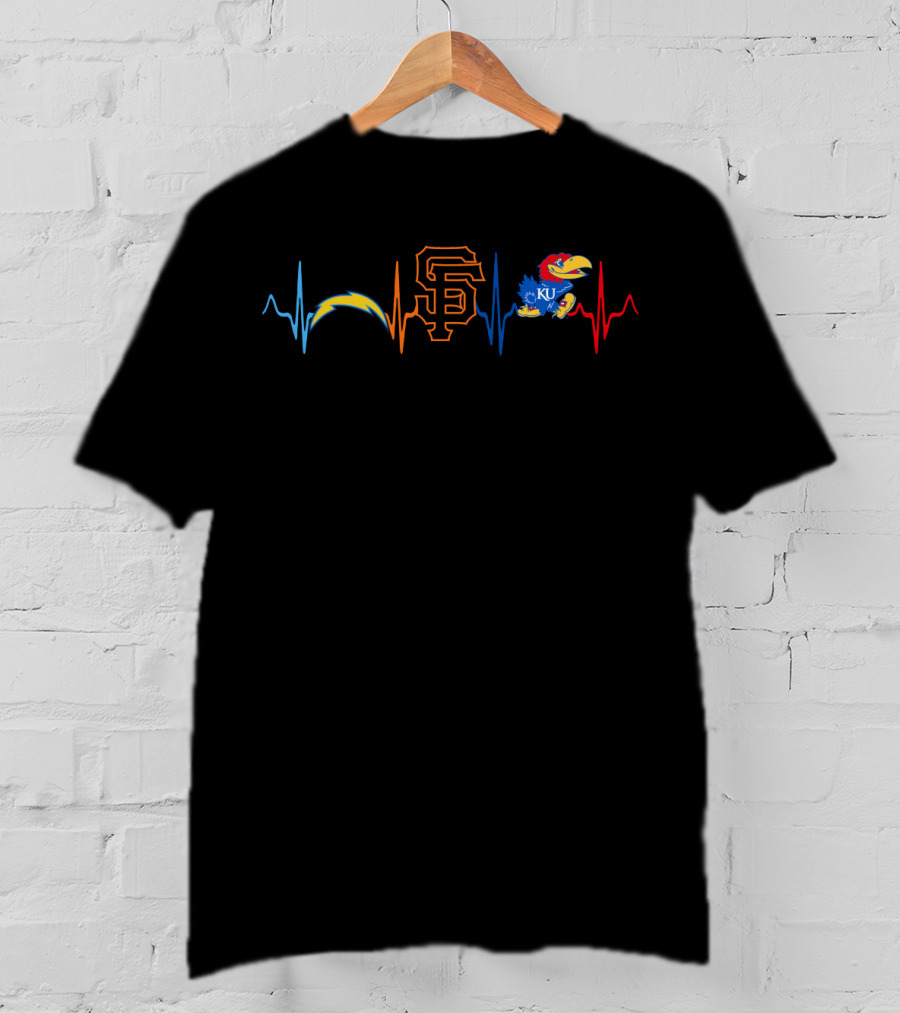 Love Chargers Lightning Sf Giants Heartbeat Ku Jayhawks T-Shirt