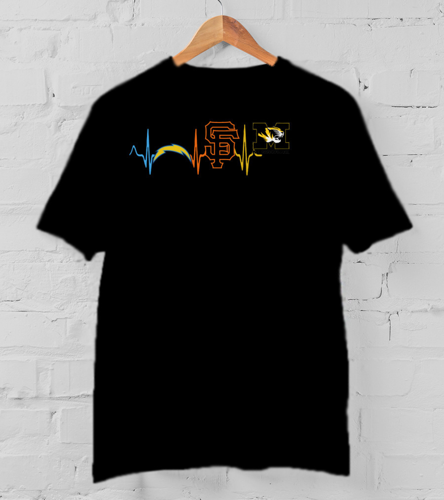 Chargers Giants Missouri Tigers Heartbeat T-Shirt