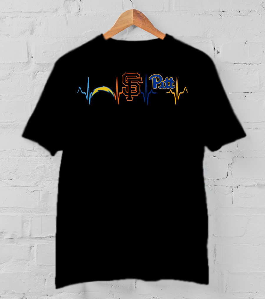 Love Chargers Giants Pitt Heartbeat T-Shirt