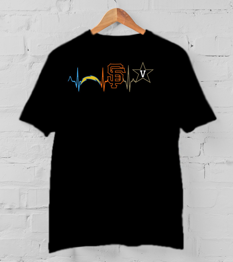 Love Chargers Sf Giants Vanderbilt V-Heartbeat T-Shirt