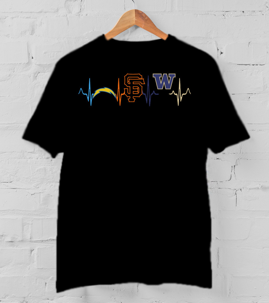 Love Chargers Giants Washington Heartbeat T-Shirt