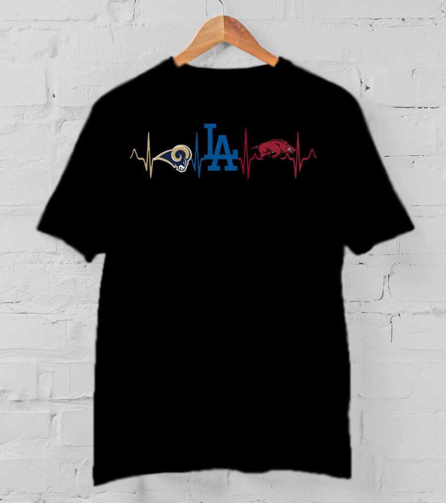 Love Rams Dodgers Razorbacks Heartbeat T-Shirt