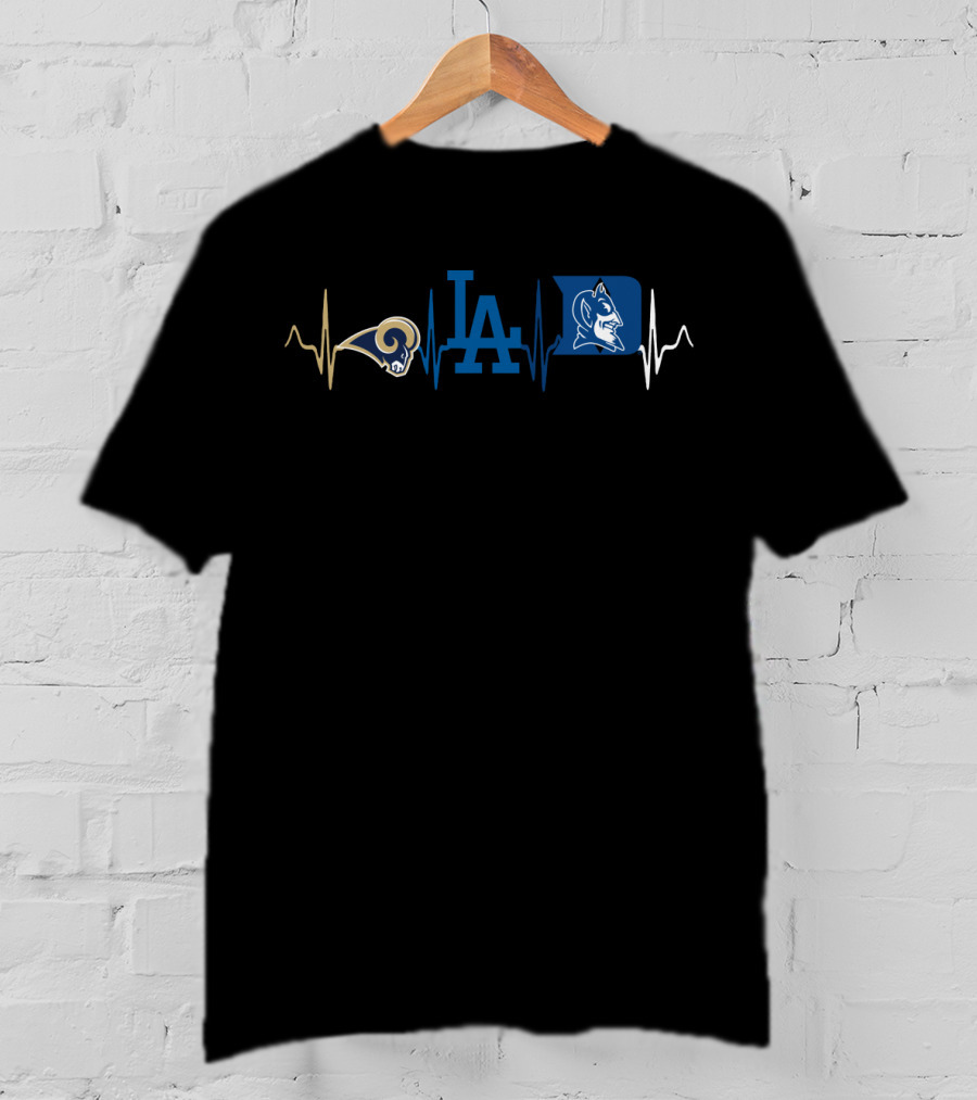 Love Rams Dodgers Duke Blue Devils Heartbeat T-Shirt