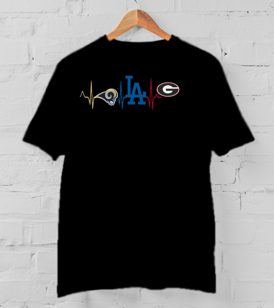 Love Rams Dodgers Georgia Bulldogs Heartbeat T-Shirt