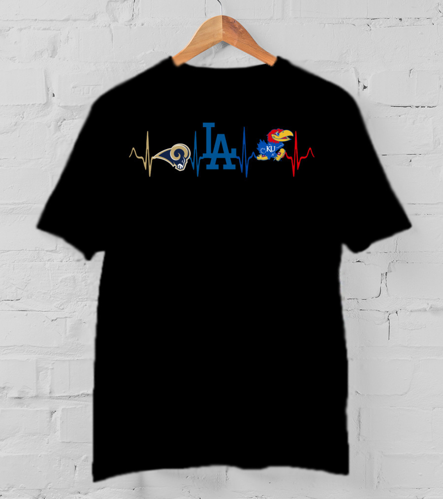Love Rams Dodgers Ku Jayhawks Heartbeat T-Shirt
