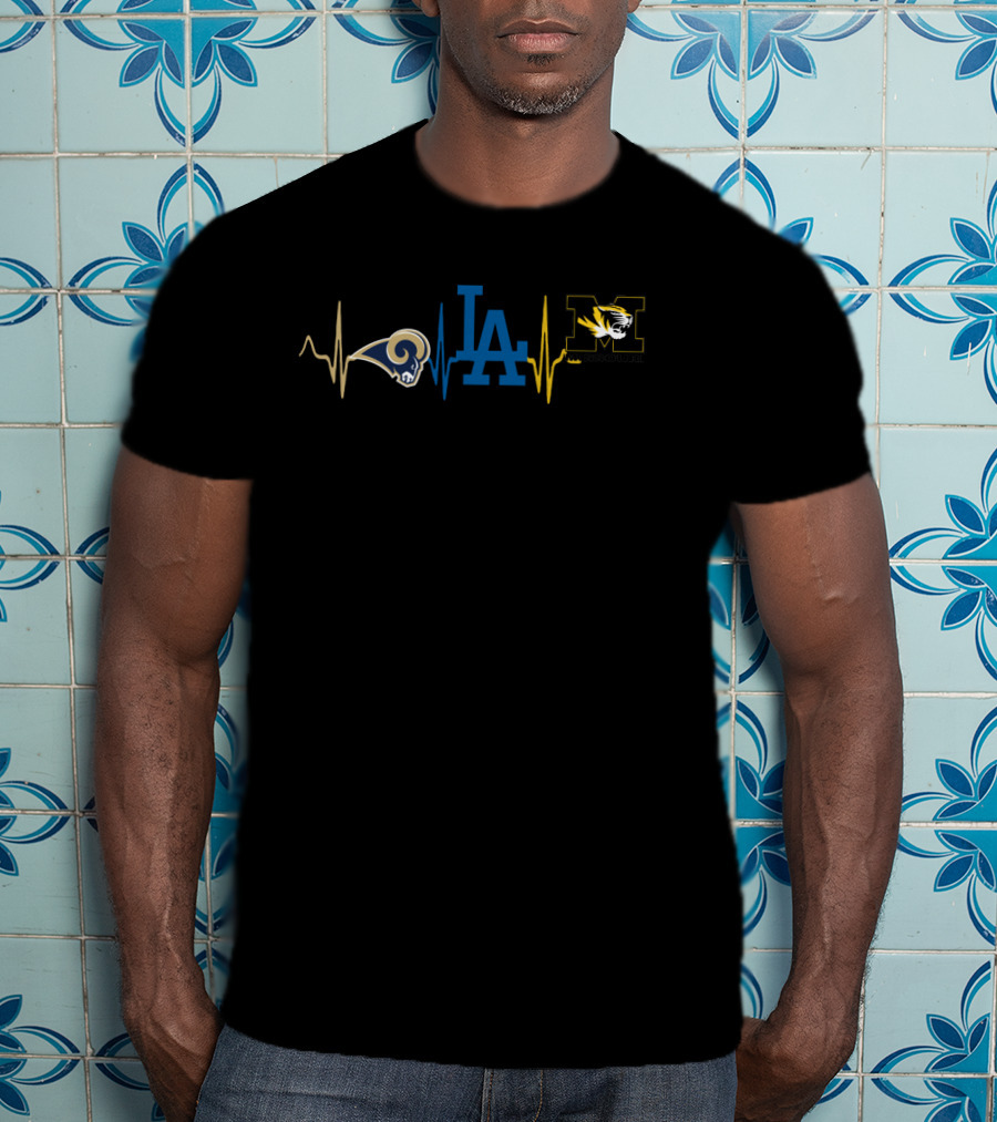 Rams Dodgers Missouri Tigers Heartbeat T-Shirt