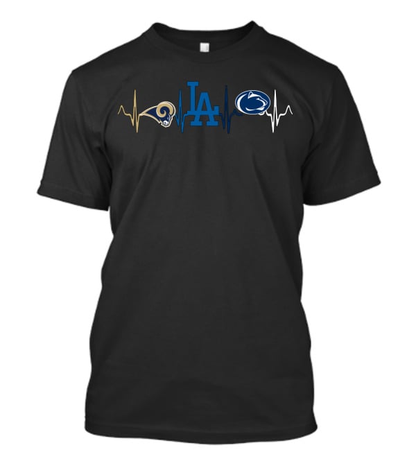 Love Rams Logo La Dodgers Icon Penn State Nittany Lions Emblem Heartbeat T-Shirt