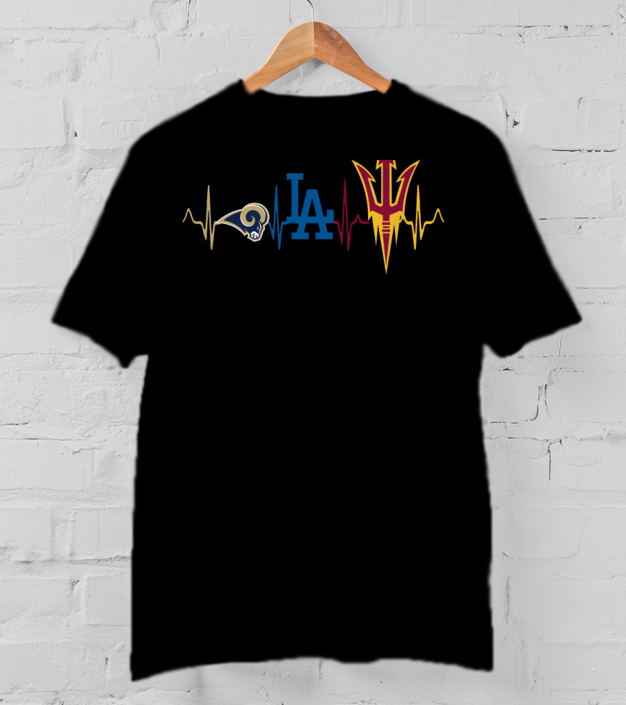 Love Rams Dodgers Sun Devils Heartbeat T-Shirt