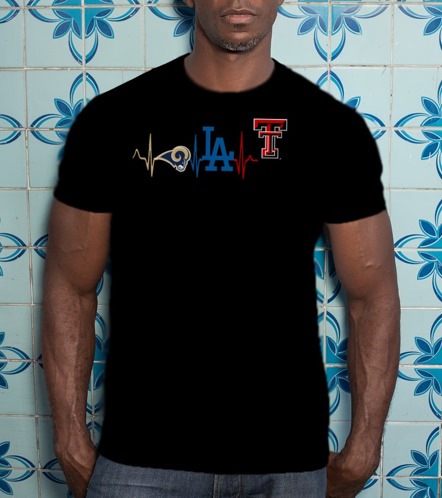 Love Rams Dodgers Texas Tech Heartbeat T-Shirt