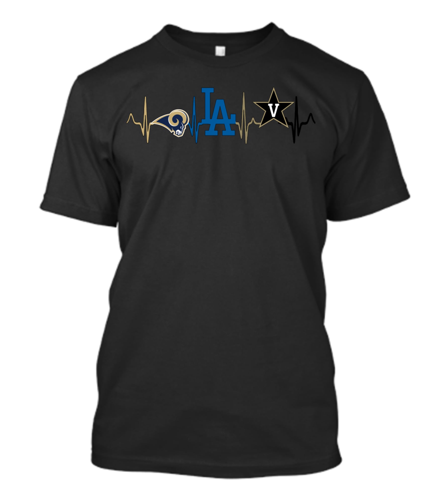 Love Rams Dodgers Vanderbilt V Heartbeat T-Shirt