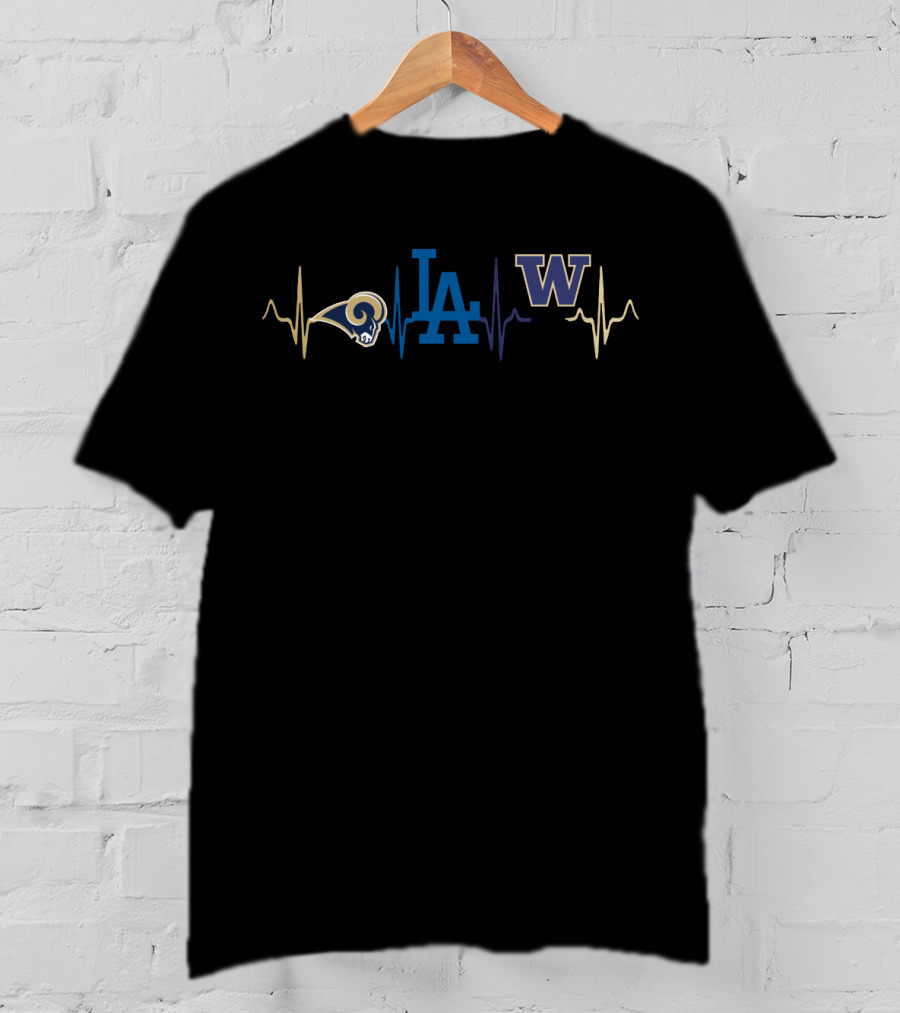 Love Rams La Dodgers Washington Huskies Logo Heartbeat T-Shirt