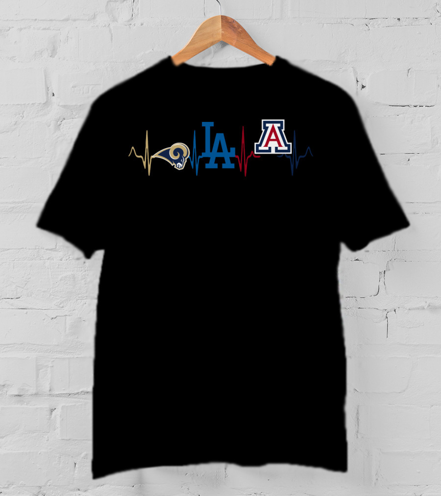 Rams Dodgers Arizona Wildcats Heartbeat Logo Collaboration T-Shirt