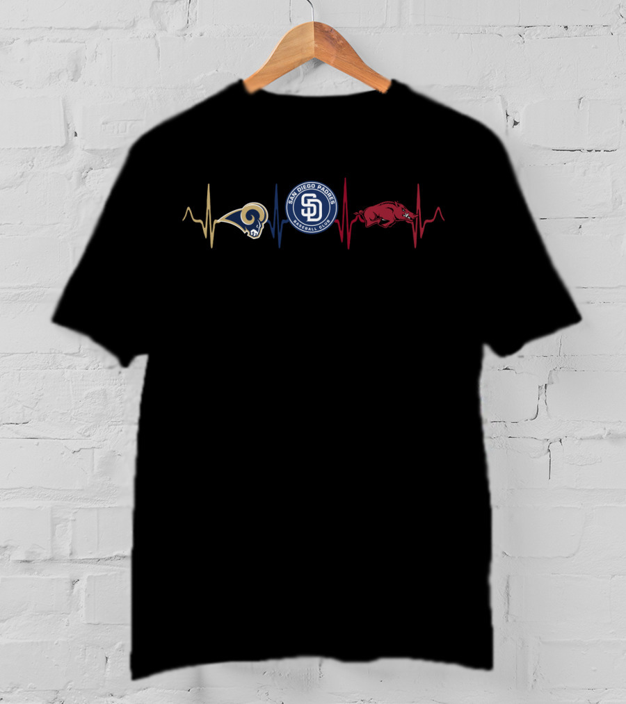 Love Rams San Diego Padres Razorbacks Heartbeat T-Shirt