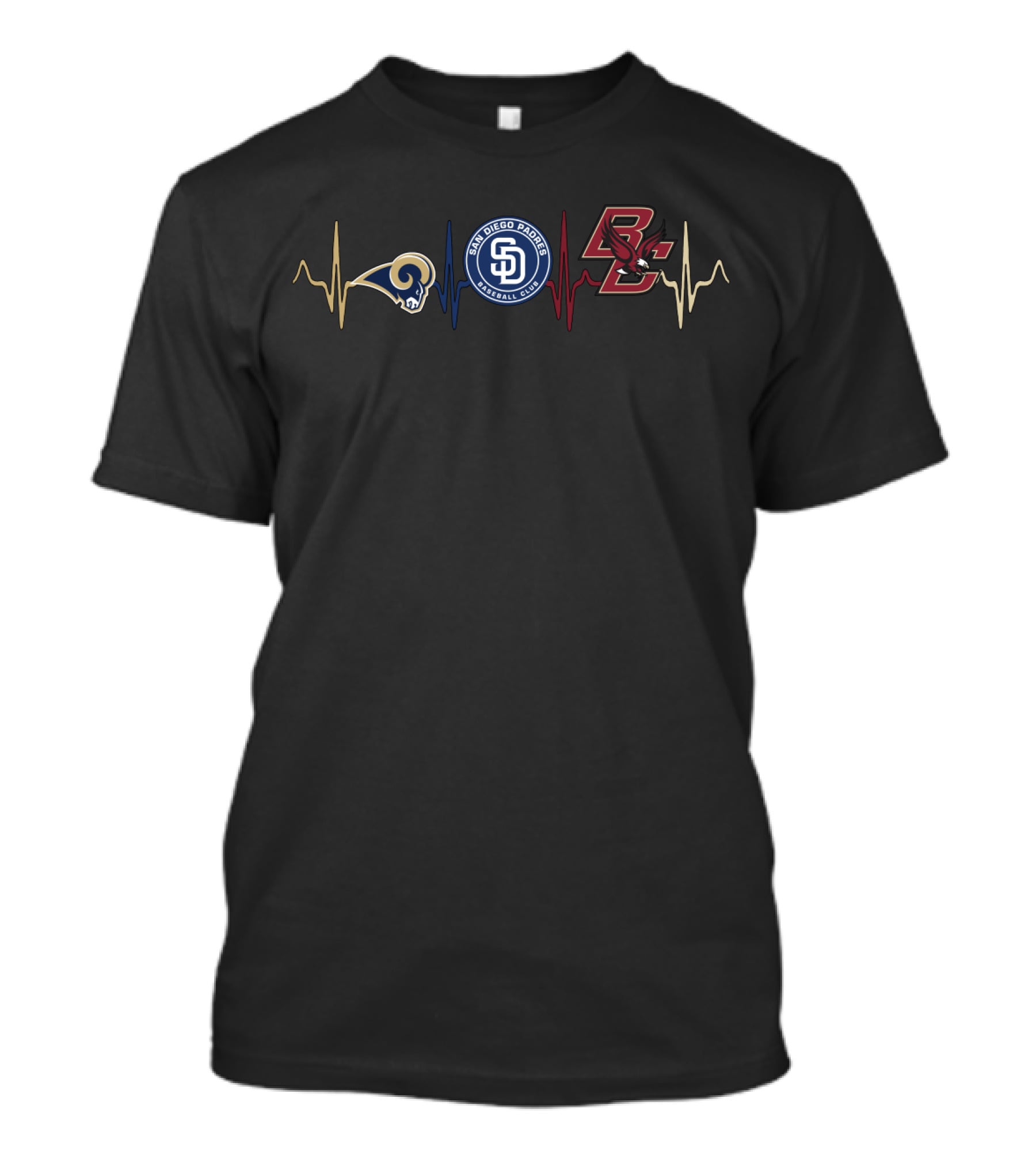 Love Rams San Diego Padres Boston College Heartbeat T-Shirt
