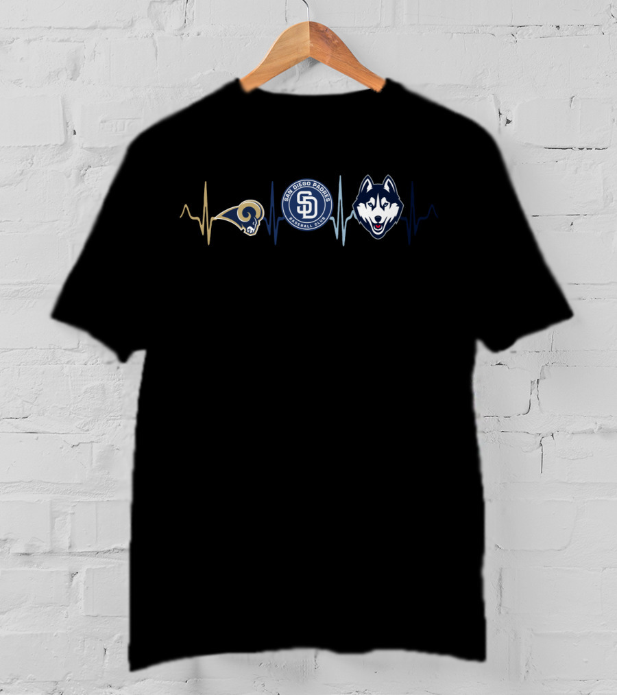 Love Rams San Diego Padres Huskies Heartbeat T-Shirt
