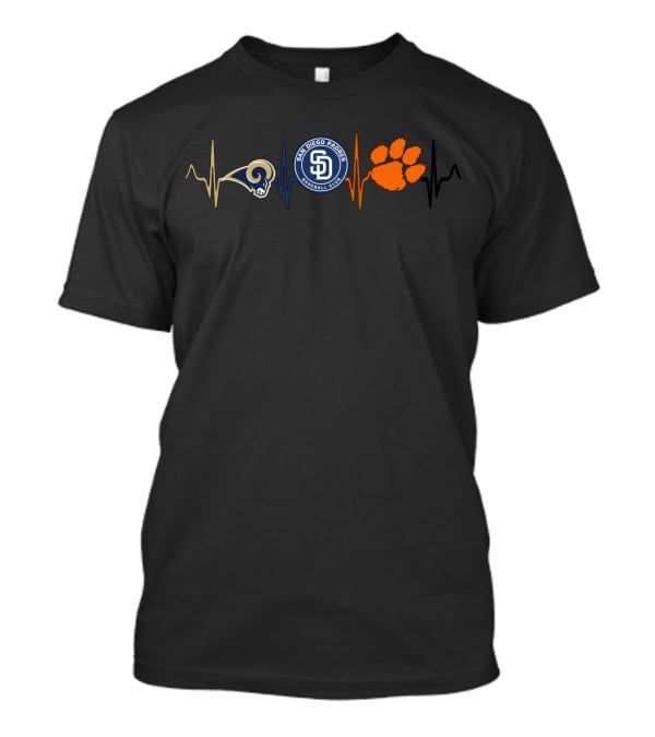 Love Rams San Diego Padres Clemson Tigers Heartbeat T-Shirt