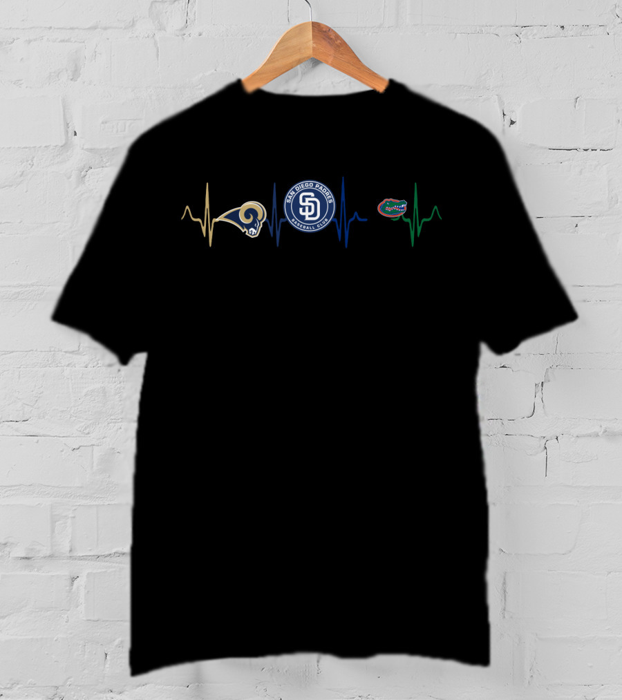 Love Rams Padres San Diego Gators Heartbeat T-Shirt