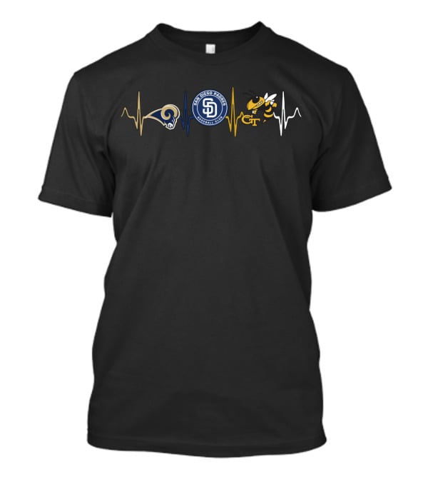 Los Angeles Rams San Diego Padres Georgia Tech Yellow Jackets Heartbeat T-Shirt