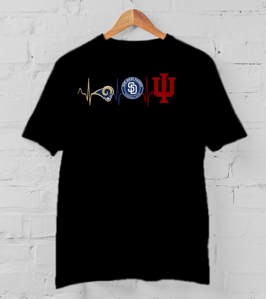 Love Rams San Diego Padres Indiana Hoosiers Heartbeat T-Shirt