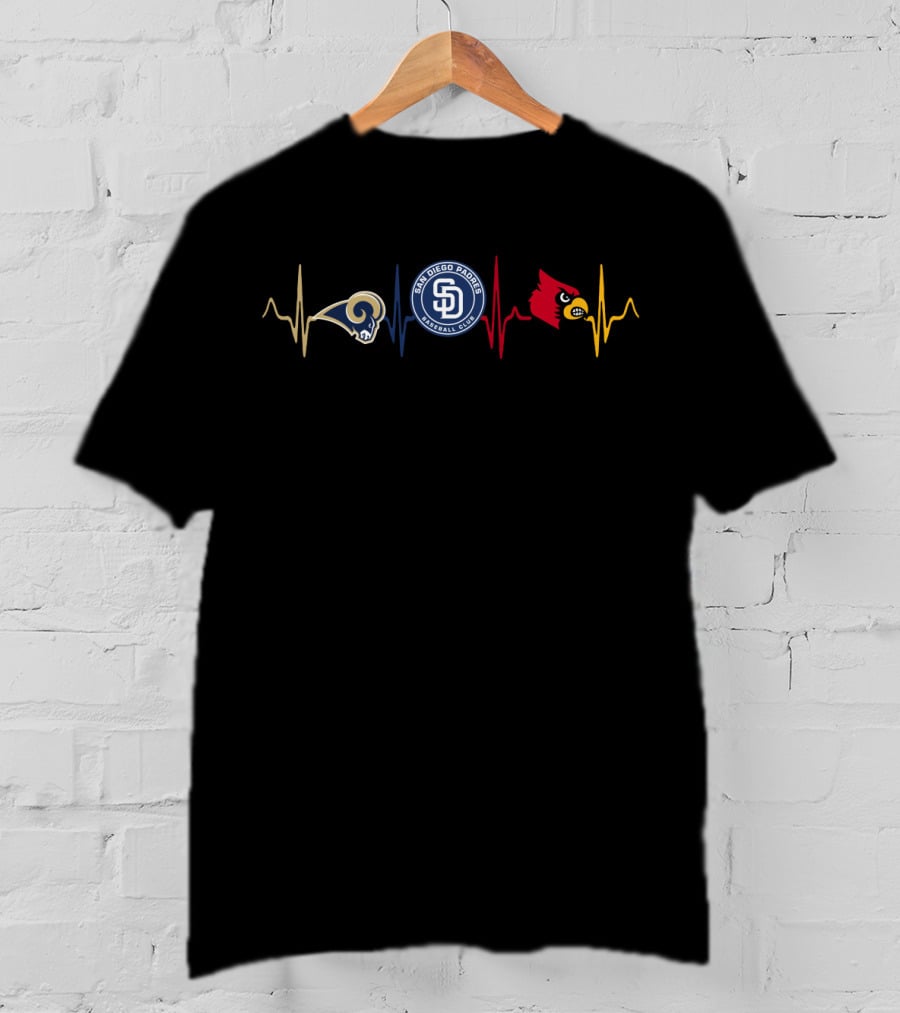 Rams Padres Louisville Cardinals Heartbeat T-Shirt