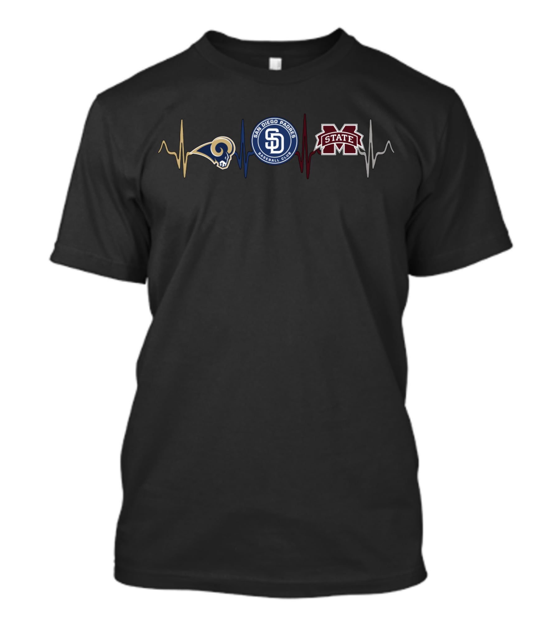 Love Rams San Diego Padres Mississippi State Bulldogs Heartbeat T-Shirt