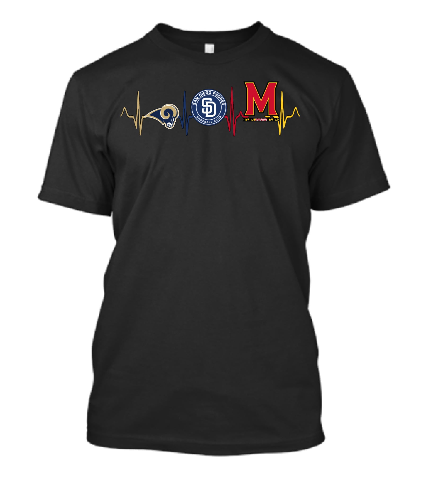 Love Rams Padres Maryland Terrapins Heartbeat T-Shirt
