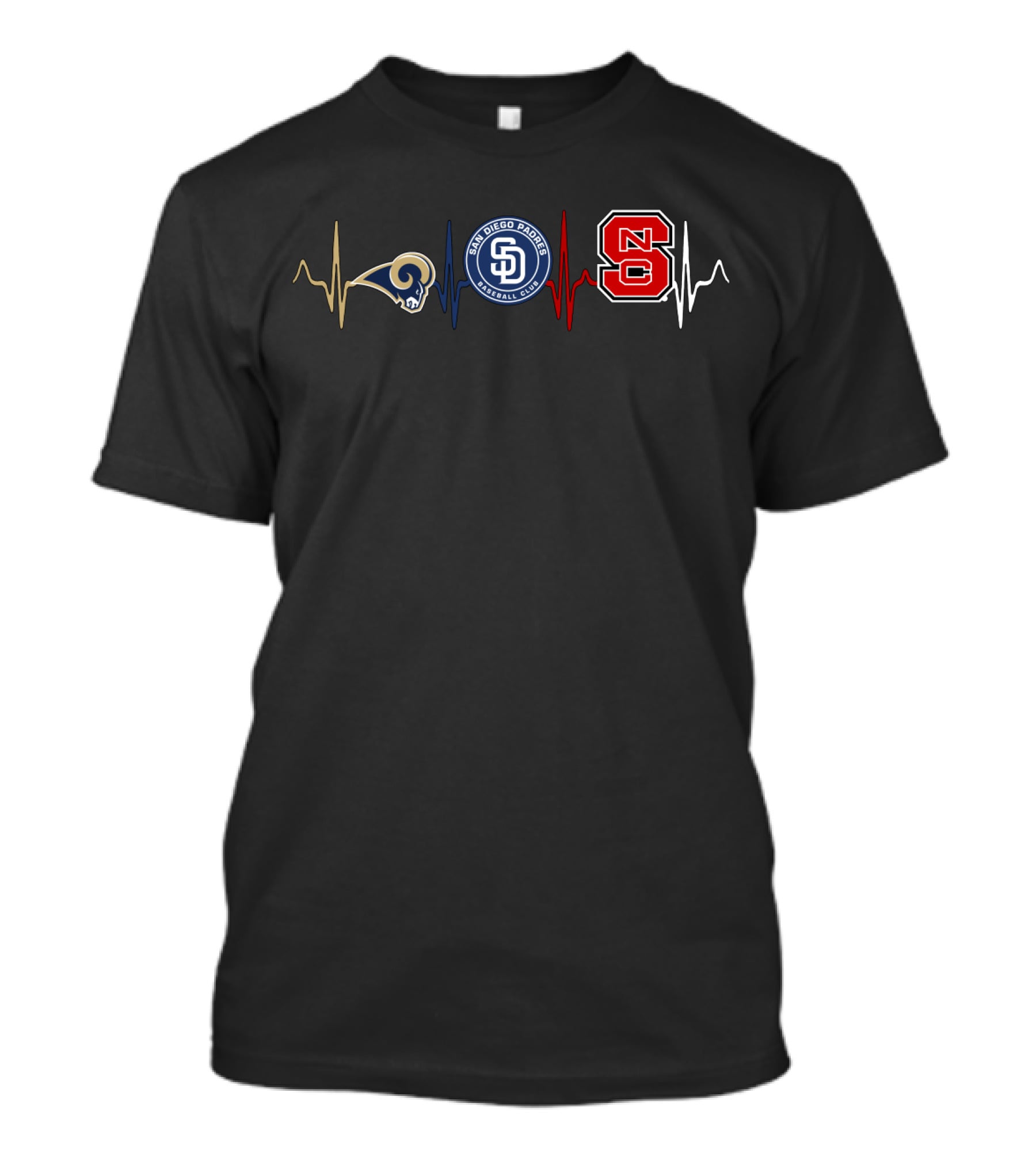 Love Rams San Diego Padres Nc State Wolfpack Sports Fan Heartbeat T-Shirt