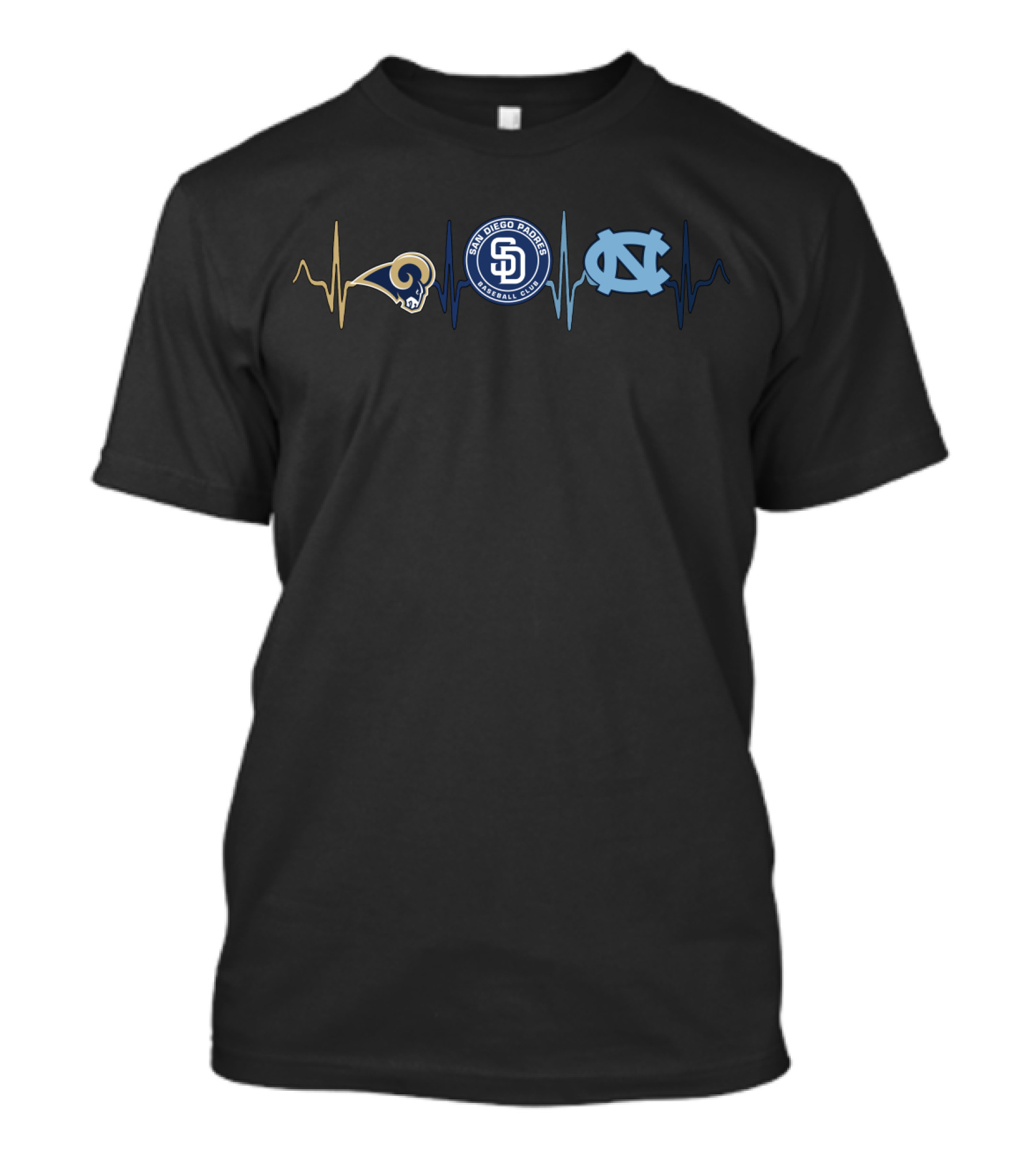 Love Rams San Diego Padres North Carolina Tar Heels Heartbeat T-Shirt