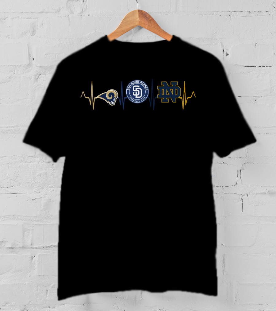 Rams San Diego Padres Notre Dame Heartbeat T-Shirt