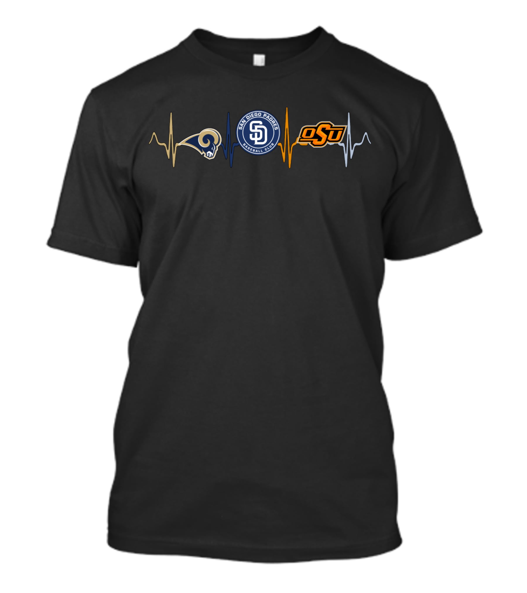 Love Los Angeles Rams San Diego Padres Oklahoma State Osu Heartbeat T-Shirt