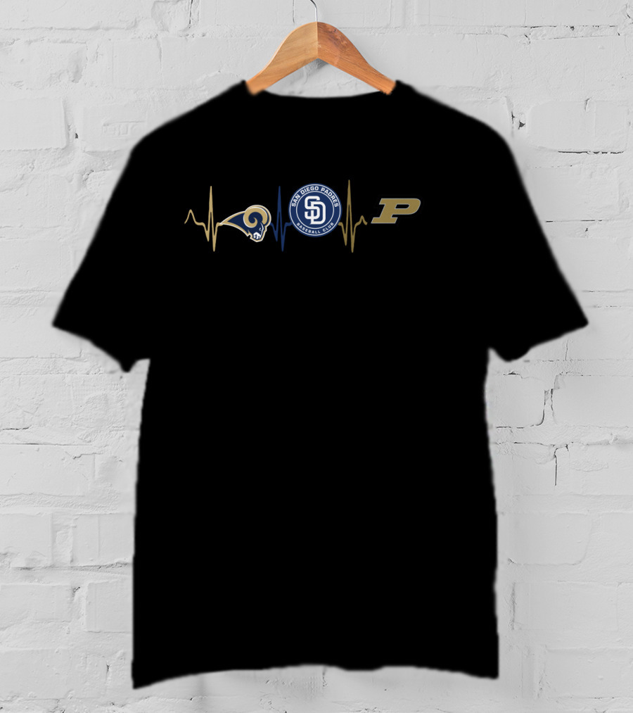 Los Angeles Rams San Diego Padres Purdue Boilermakers Heartbeat T-Shirt