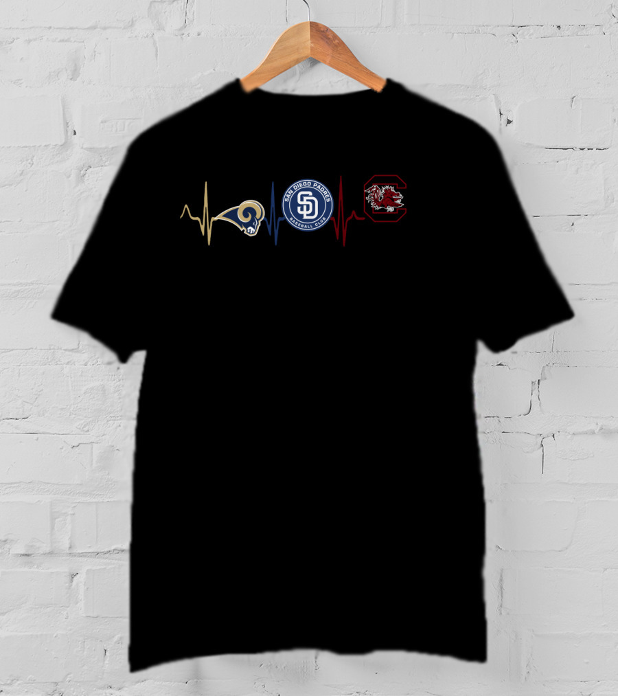 Los Angeles Rams San Diego Padres South Carolina Gamecocks Heartbeat T-Shirt
