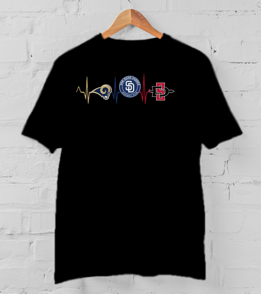 Love Rams San Diego Padres San Diego State Aztecs Heartbeat T-Shirt