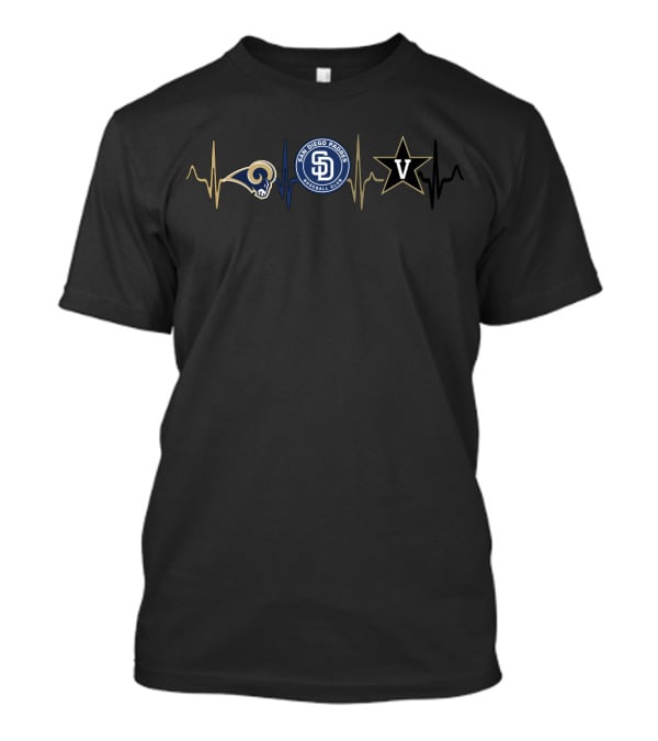 Rams San Diego Padres Vanderbilt Commodores Heartbeat Logos T-Shirt