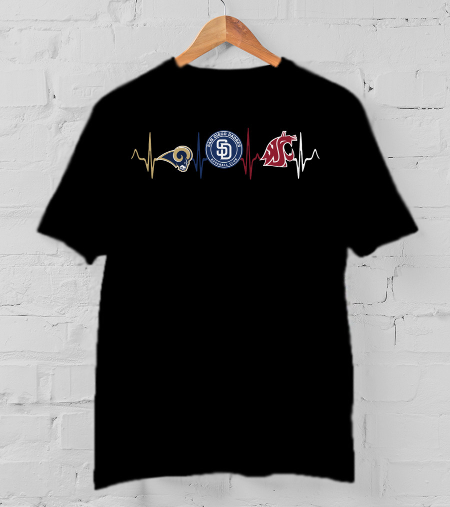 Rams San Diego Padres Washington State Cougars Heartbeat T-Shirt