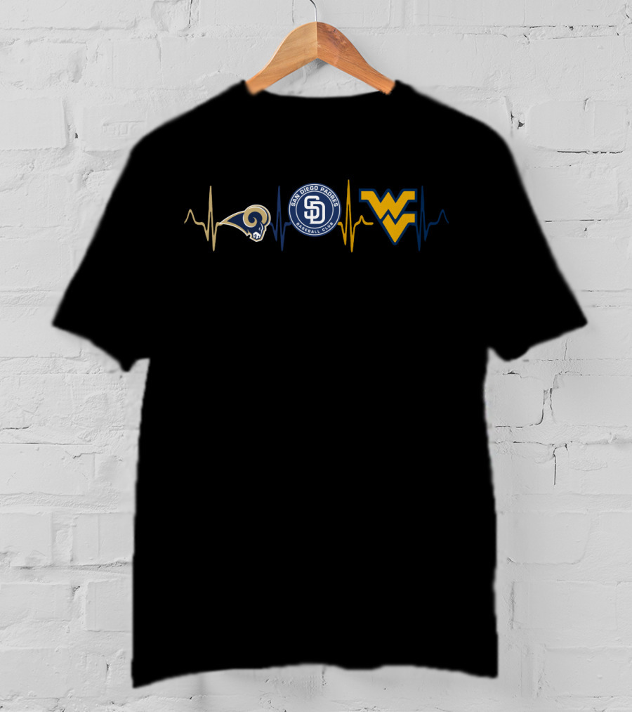 Los Angeles Rams San Diego Padres West Virginia Mountaineers Heartbeat Fan Passion T-Shirt