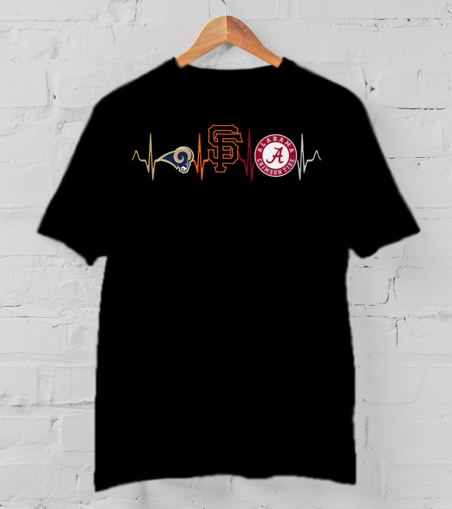 Love Rams San Francisco Giants Alabama Crimson Tide Heartbeat T-Shirt