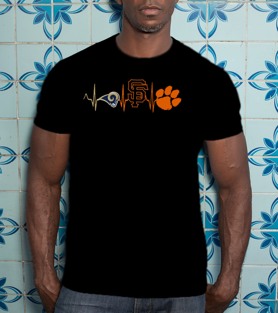 Rams Sf Giants Clemson Tigers Heartbeat T-Shirt