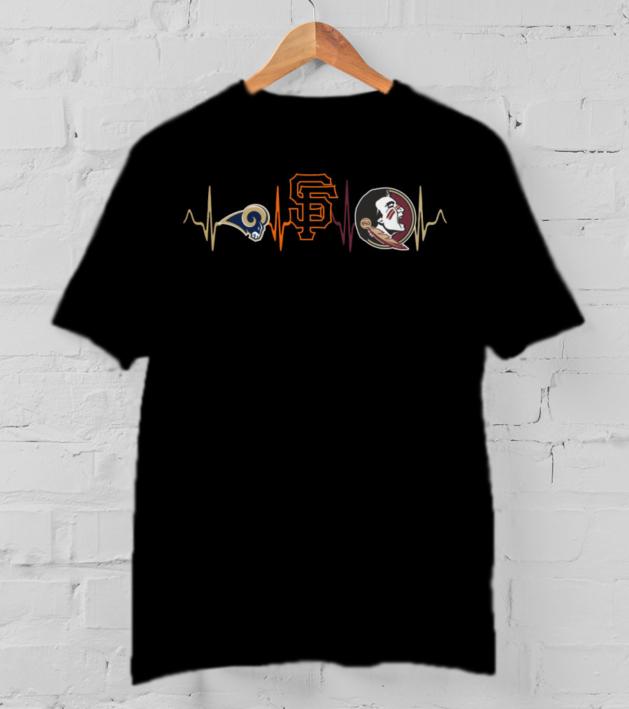 Love Rams Giants Florida State Seminoles Heartbeat T-Shirt