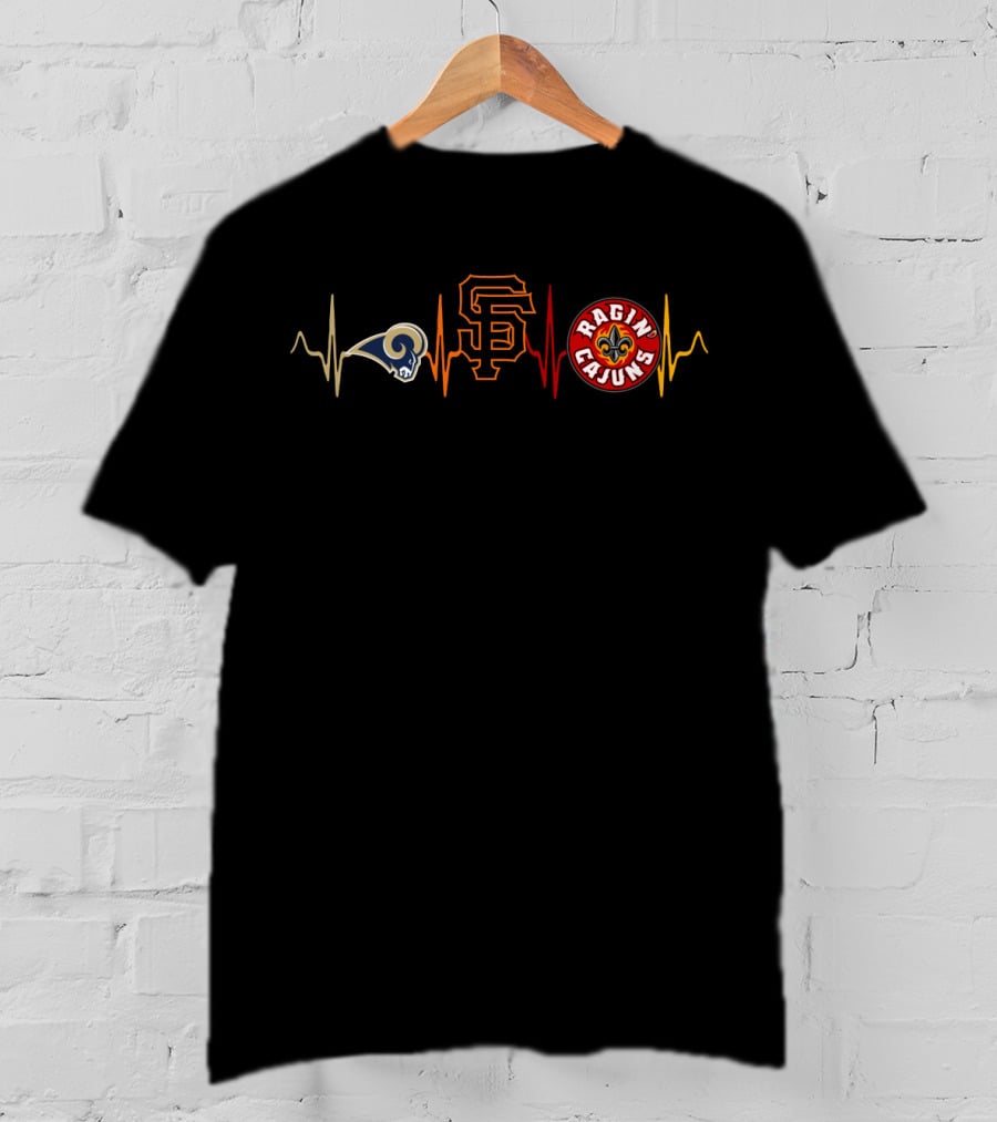 Love Rams Giants San Francisco Ragin Cajuns Lrc Heartbeat T-Shirt