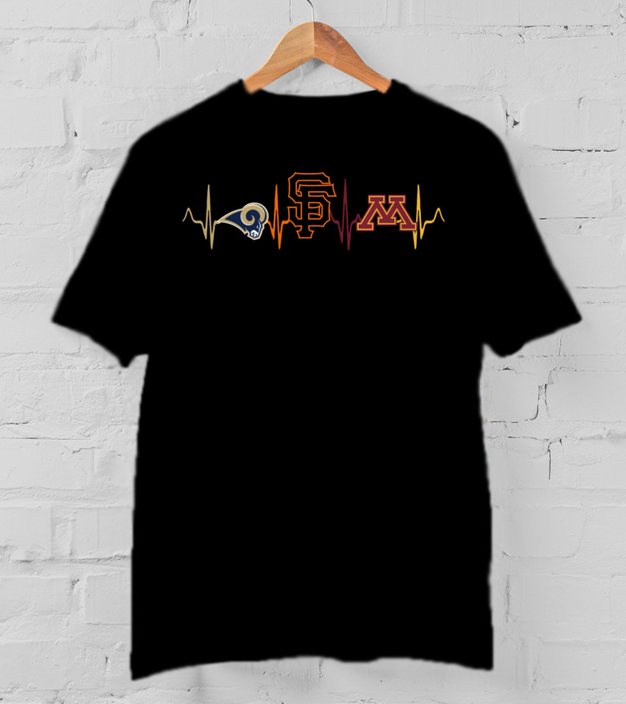 Love Rams Giants Mgg Sports Heartbeat T-Shirt