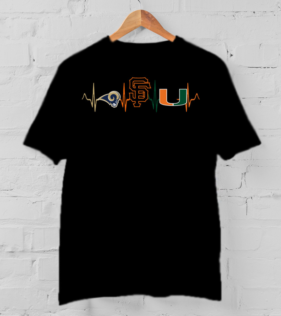 Los Angeles Rams New York Giants Miami Hurricanes Heartbeat T-Shirt
