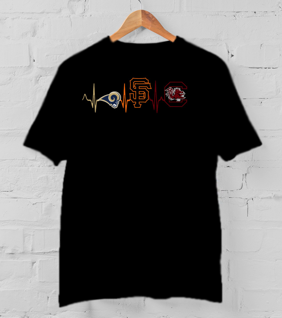 Rams Giants Gamecocks Heartbeat Love T-Shirt