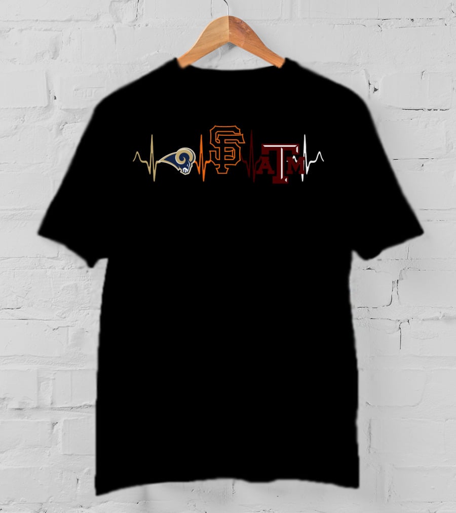 Love Rams Giants Sf Texas A&M Logo Heartbeat T-Shirt