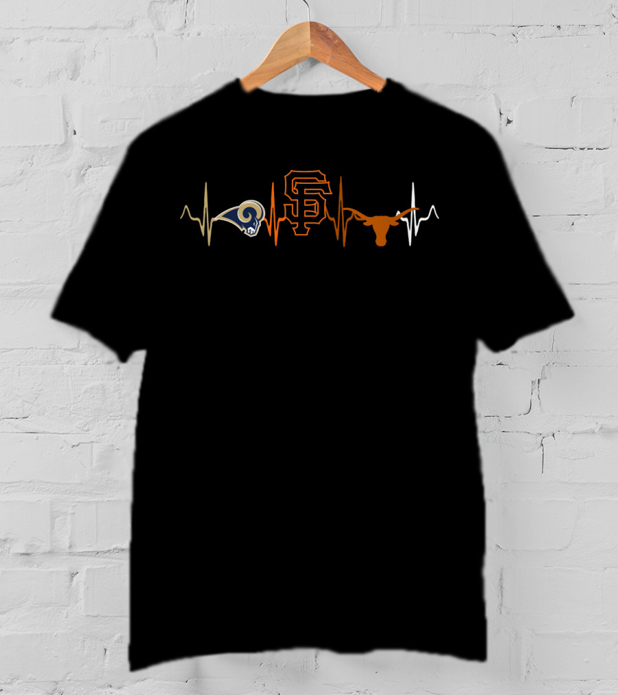 Rams Giants Longhorns Heartbeat T-Shirt