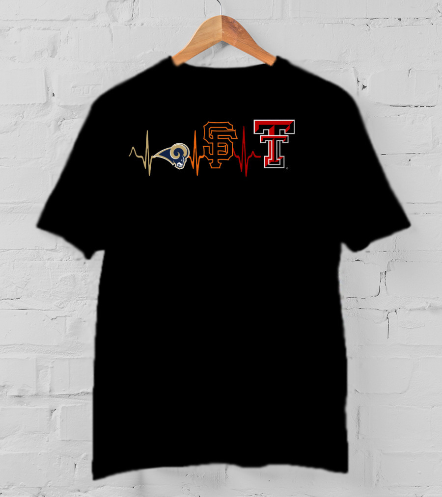 Rams Giants Sf Texas Tech Heartbeat Fan Tribute T-Shirt